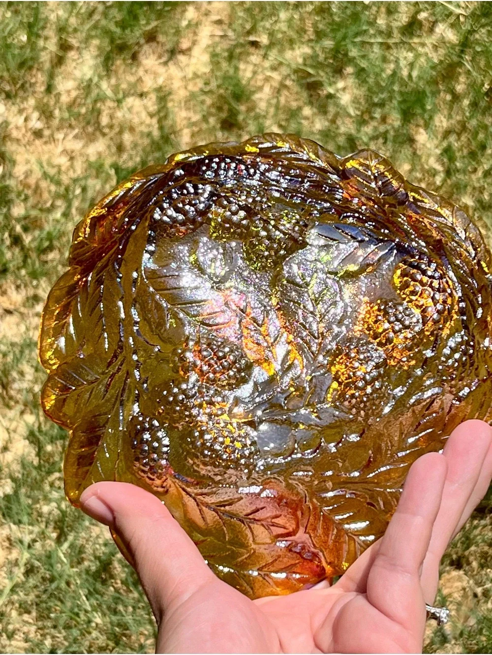 Amber Leaf-Pattern Glass Dish - Home Accents